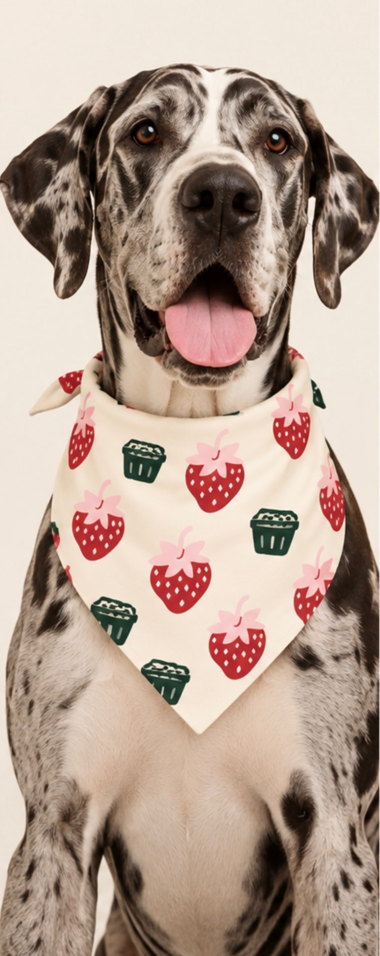 Wilt, the Great Dane Wilt's is named after, wearing a strawberry bandana